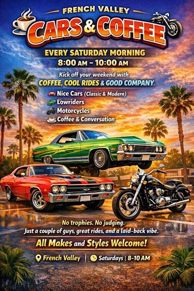 French Valley Rollers Cars and Coffee flyer